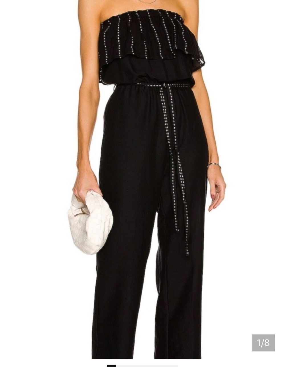 Lemlem Black Strapless Ruffle Jumpsuit with Waist Tie